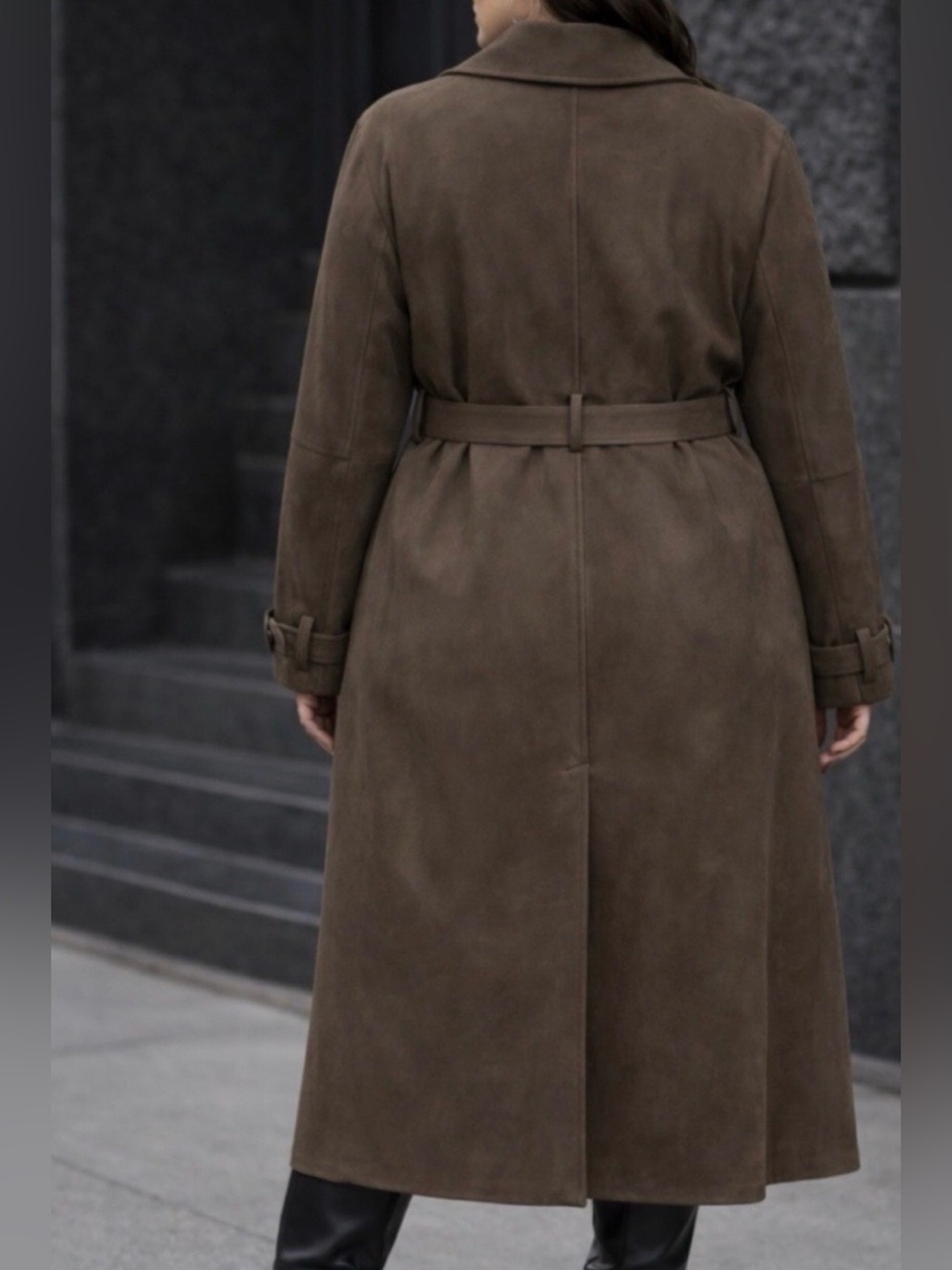Ashley Graham|Brown Suede Double-Breasted full length Trench Coat,tie waist•NWT - Picture 4 of 17